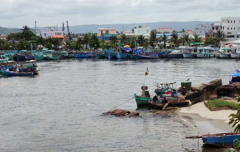 Những chiếc thuyền đánh cá sặc sỡ neo đậu dọc cửa sông Dương Đông ở thị trấn Phú Quốc.